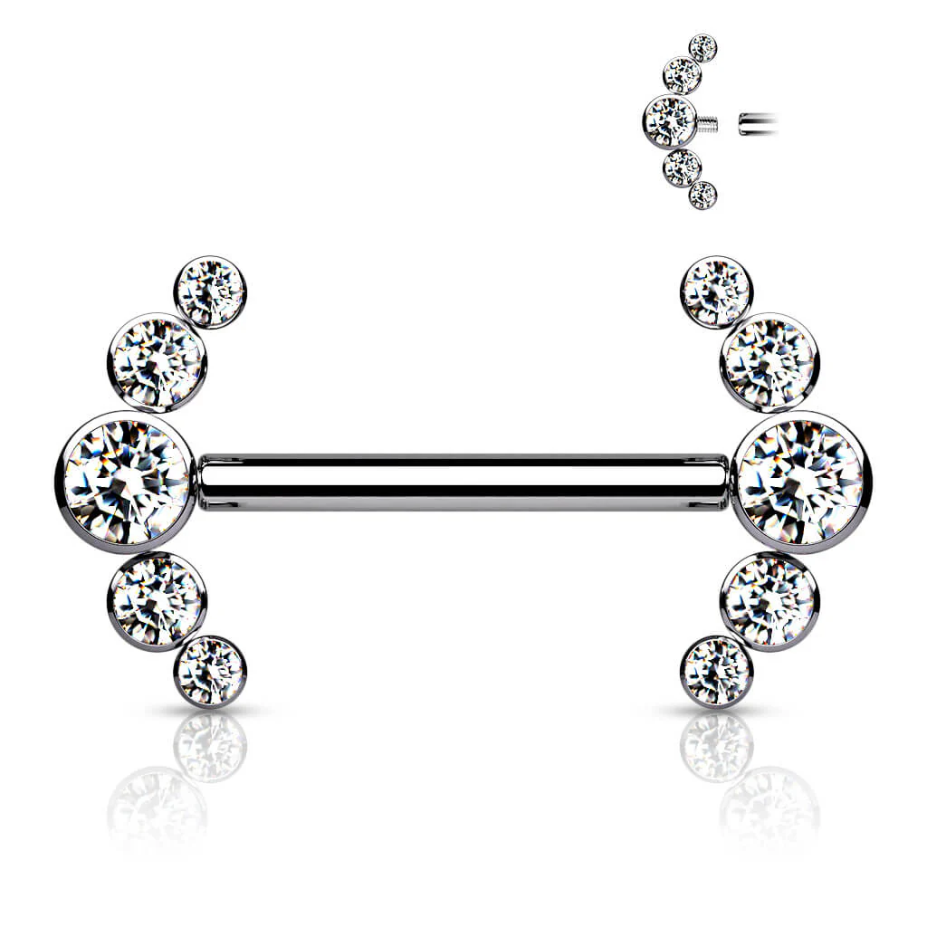 Titanium Nipple Piercing 5 Zirconia Silver Internally Threaded - Image 4