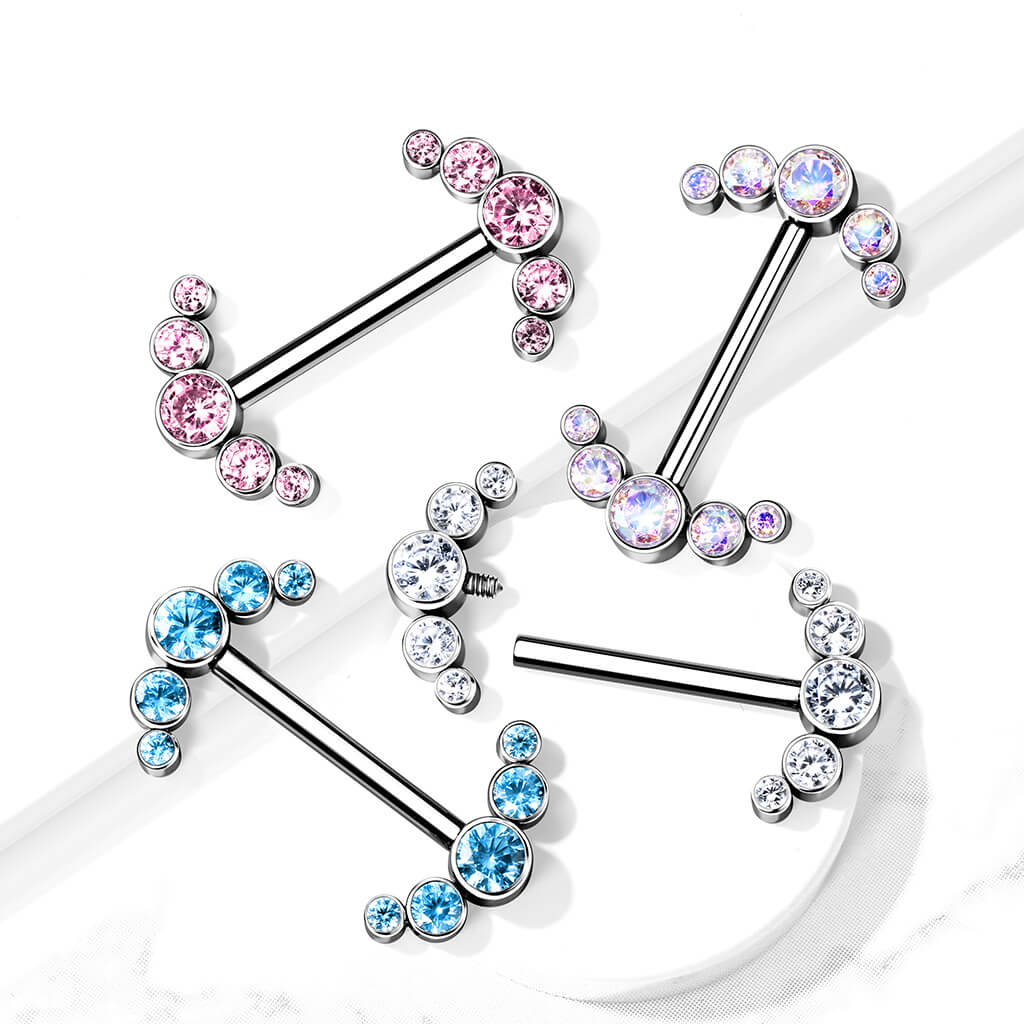 Titanium Nipple Piercing 5 Zirconia Silver Internally Threaded - Image 7