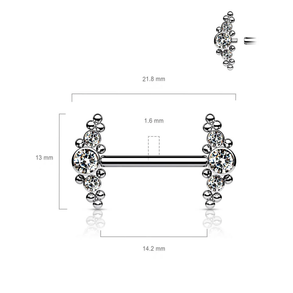 Titanium Nipple Piercing 3 Zirconia Cluster Silver Internally Threaded - Image 3