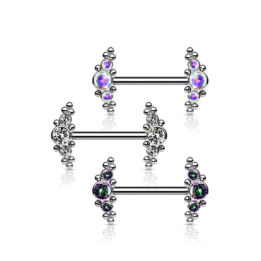 Titanium Nipple Piercing 3 Zirconia Cluster Silver Internally Threaded - Image 5