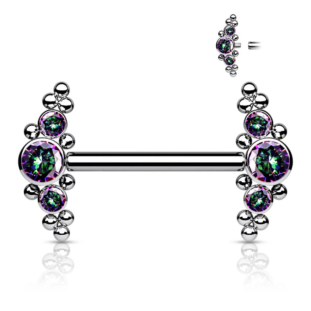 Titanium Nipple Piercing 3 Zirconia Cluster Silver Internally Threaded - Image 7