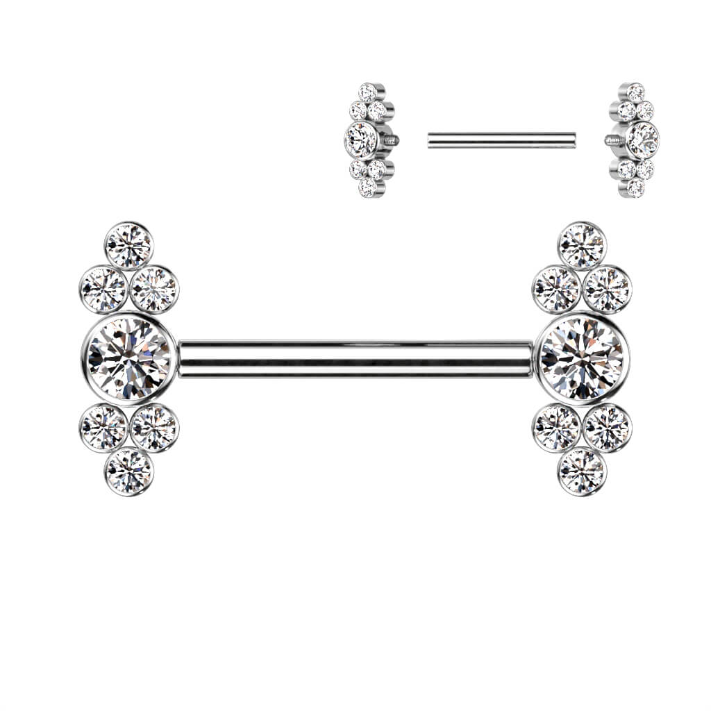 Titanium Nipple Piercing Zirconia Cluster Internally Threaded - Image 2