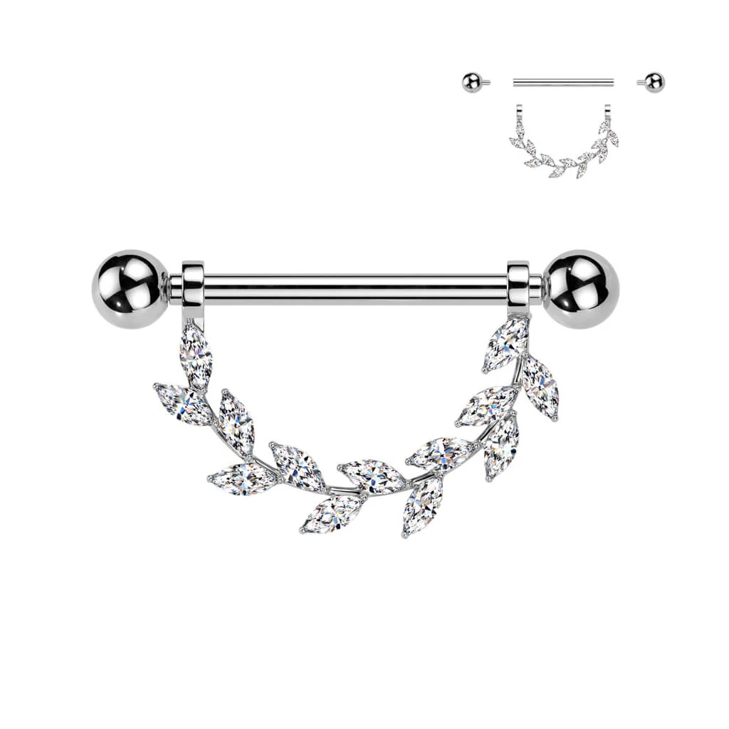 Titanium Nipple Piercing leafs zirconia Internally Threaded - Image 4