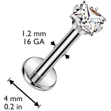 Titanium Labret Square zirconia Prong Setting Internally Threaded - Image 2