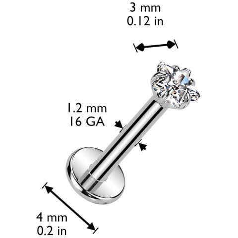 Titanium Labret star zirconia prong setting Internally Threaded - Image 2