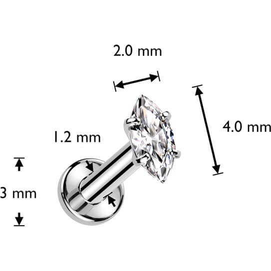 Titanium Labret marquise cut zirconia Internally Threaded - Image 2