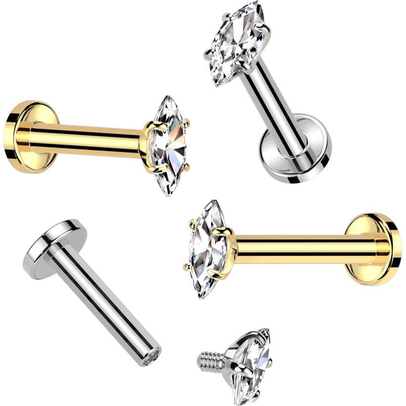 Titanium Labret marquise cut zirconia Internally Threaded - Image 3