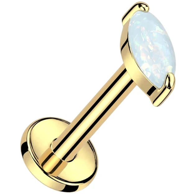 Titanium Labret marquise opal Internally Threaded - Image 3