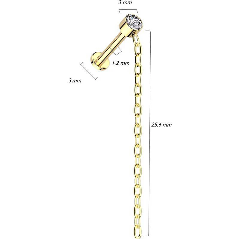 Titanium Labret chain dangle zirconia Internally Threaded - Image 2