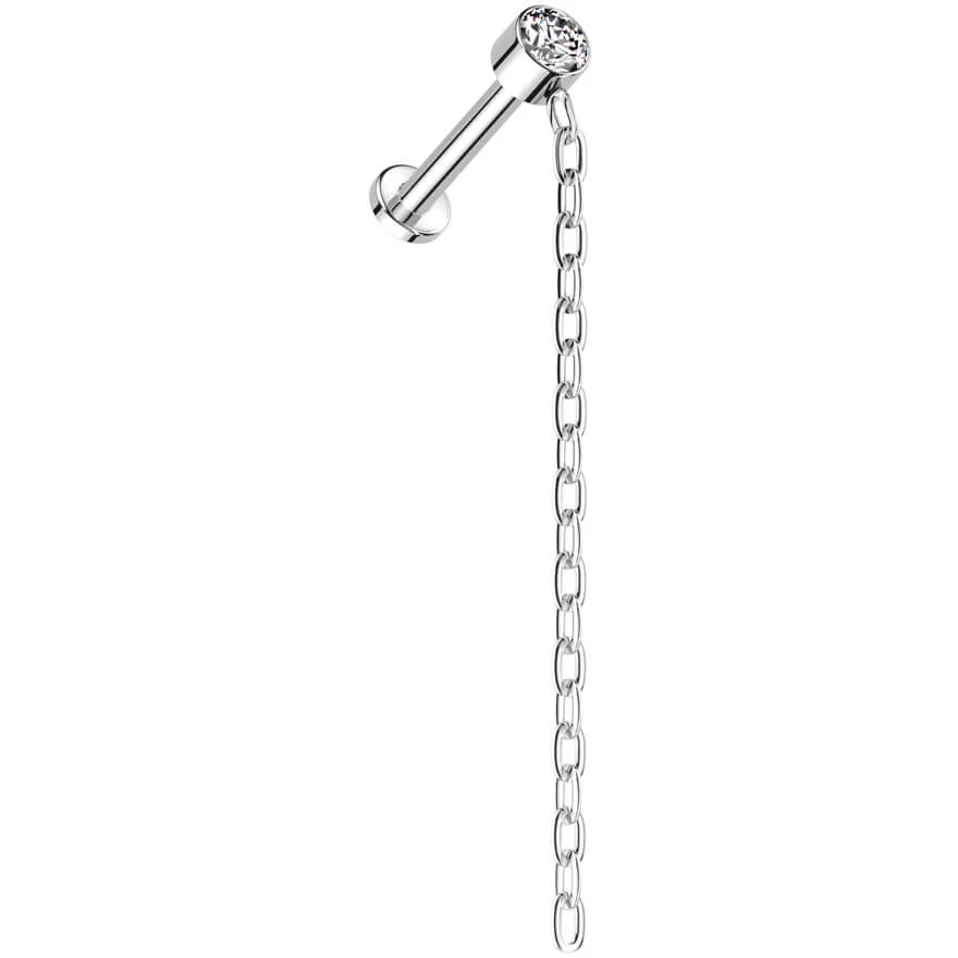 Titanium Labret chain dangle zirconia Internally Threaded - Image 4