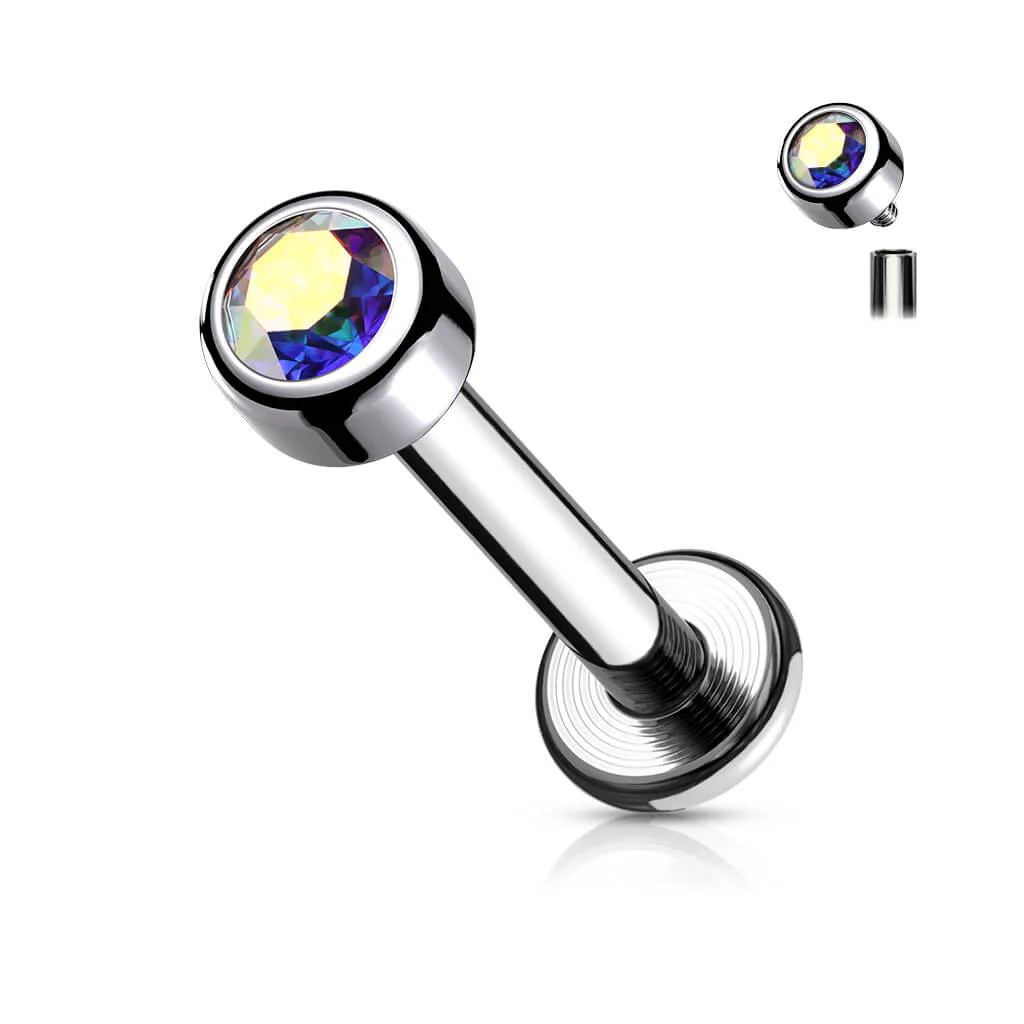 Titanium Labret Zirconia Round Silver Internally Threaded - Image 2