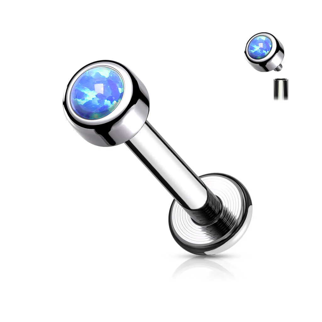 Titanium Labret Opal Round Silver Internally Threaded - Image 2
