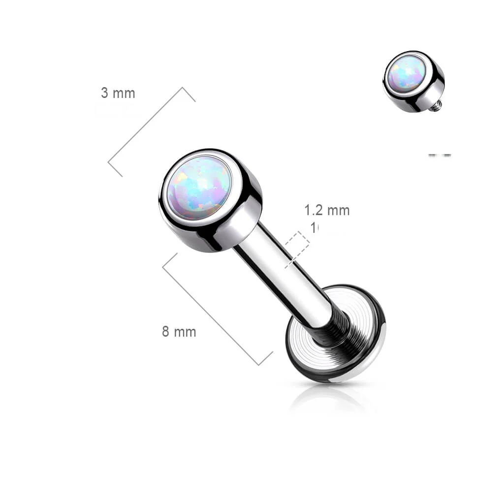 Titanium Labret Opal Round Silver Internally Threaded - Image 3