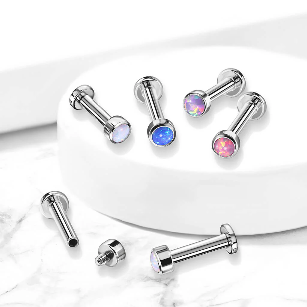 Titanium Labret Opal Round Silver Internally Threaded - Image 9