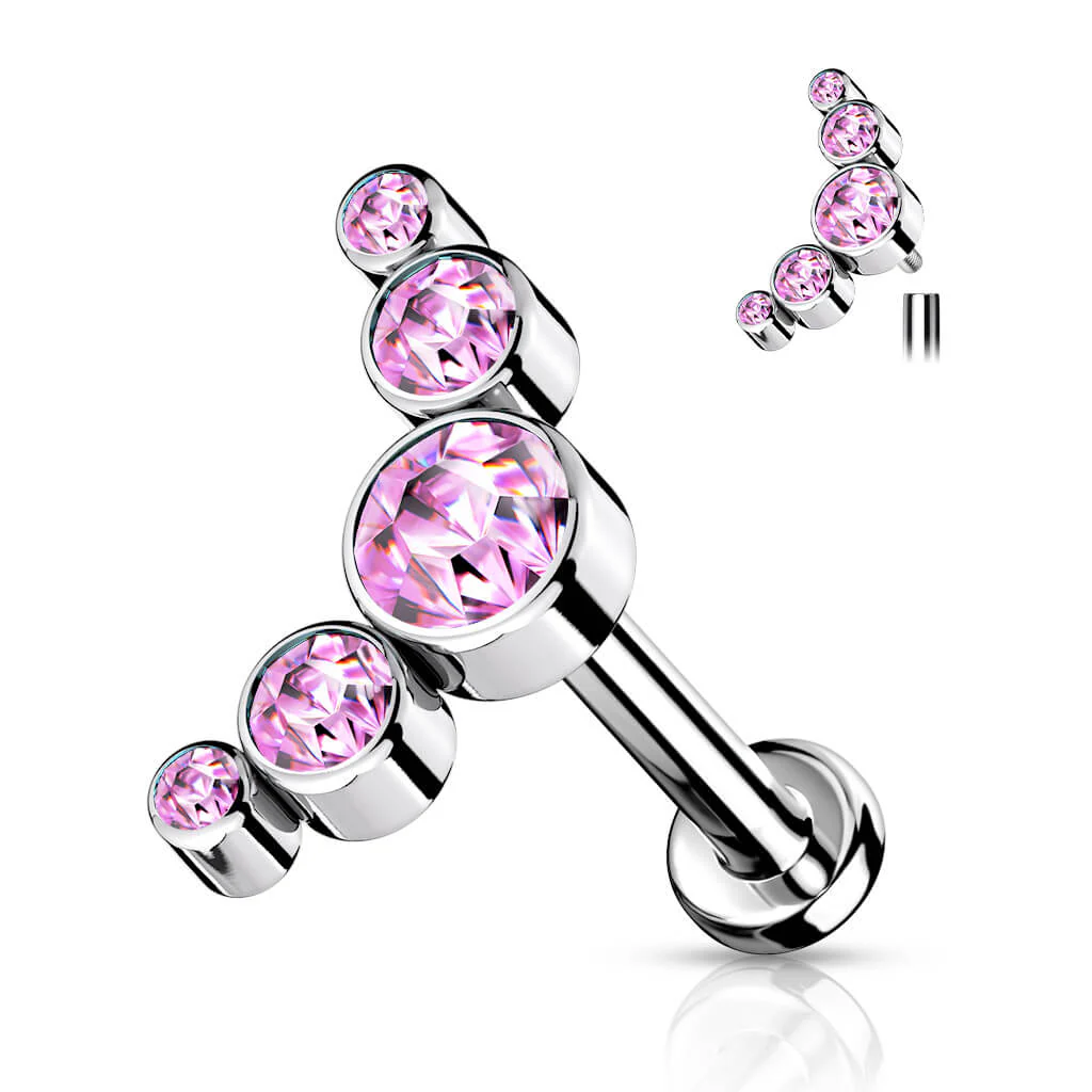 Titanium Labret 5 Zirconia Flat Silver Internally Threaded - Image 7