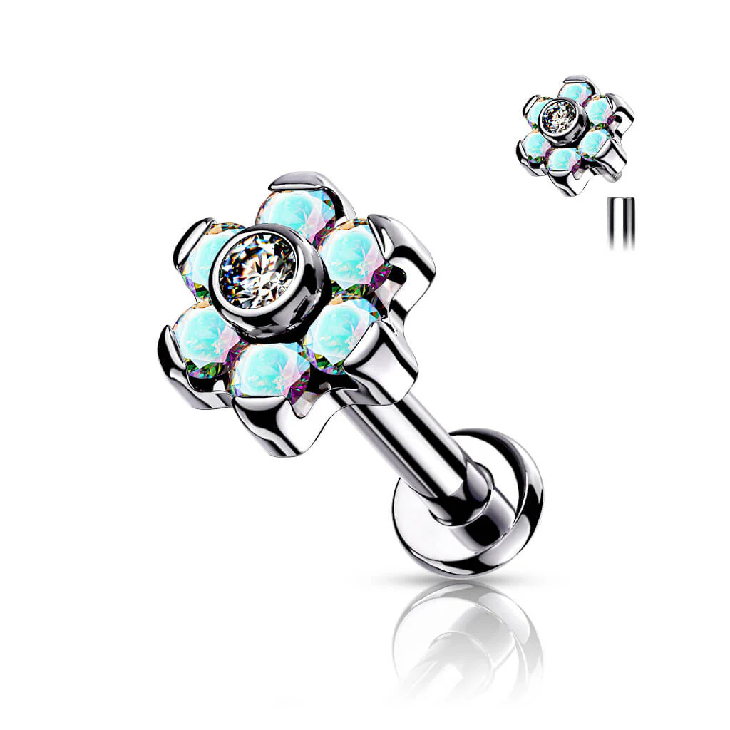 Titanium Labret Flower Zirconia Silver Internally Threaded - Image 2