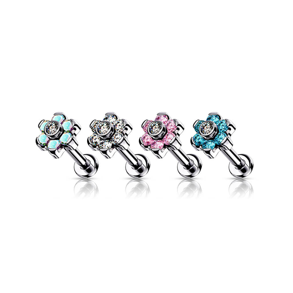 Titanium Labret Flower Zirconia Silver Internally Threaded - Image 3