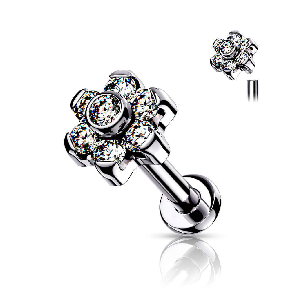 Titanium Labret Flower Zirconia Silver Internally Threaded - Image 4