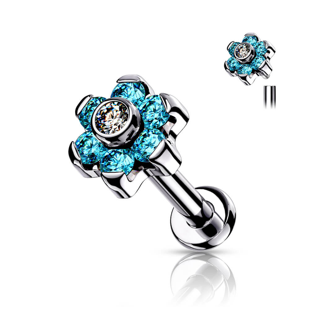 Titanium Labret Flower Zirconia Silver Internally Threaded - Image 8