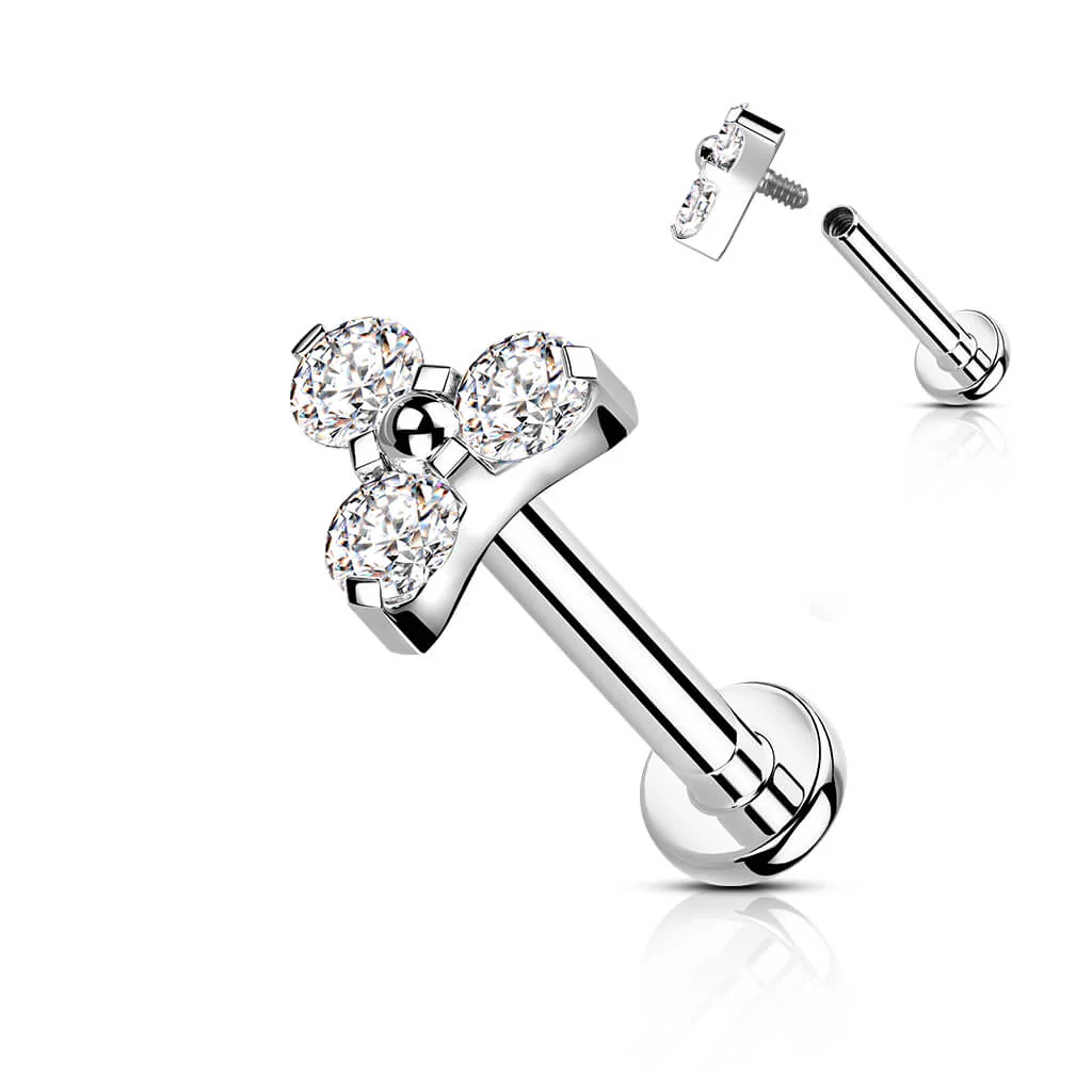 Titanium Labret Triangle Zirconia Silver Internally Threaded - Image 4