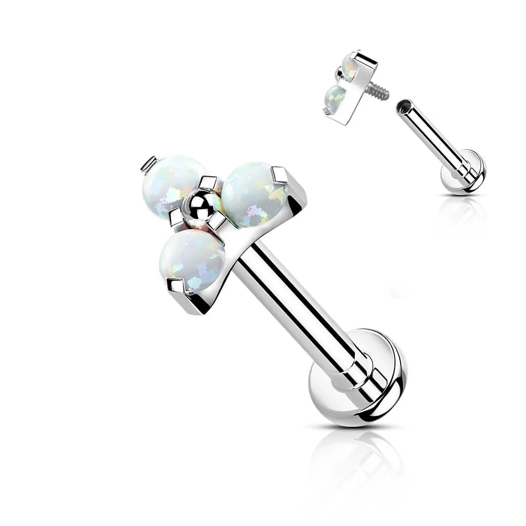Titanium Labret Triangle Opal Silver Internally Threaded - Image 4