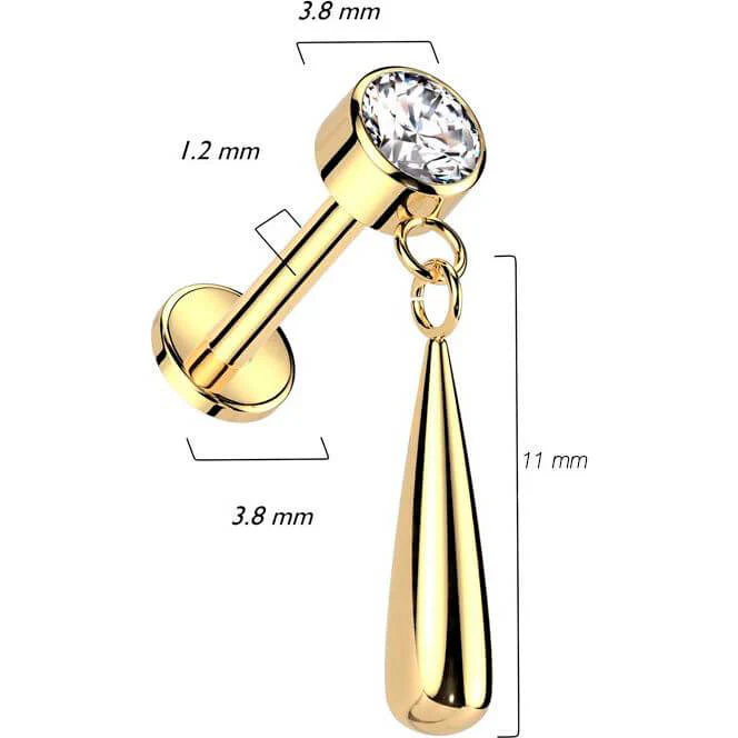 Titanium Labret teardrop dangle zirconia Internally Threaded - Image 2