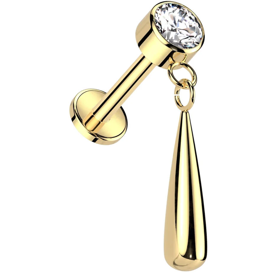Titanium Labret teardrop dangle zirconia Internally Threaded - Image 3