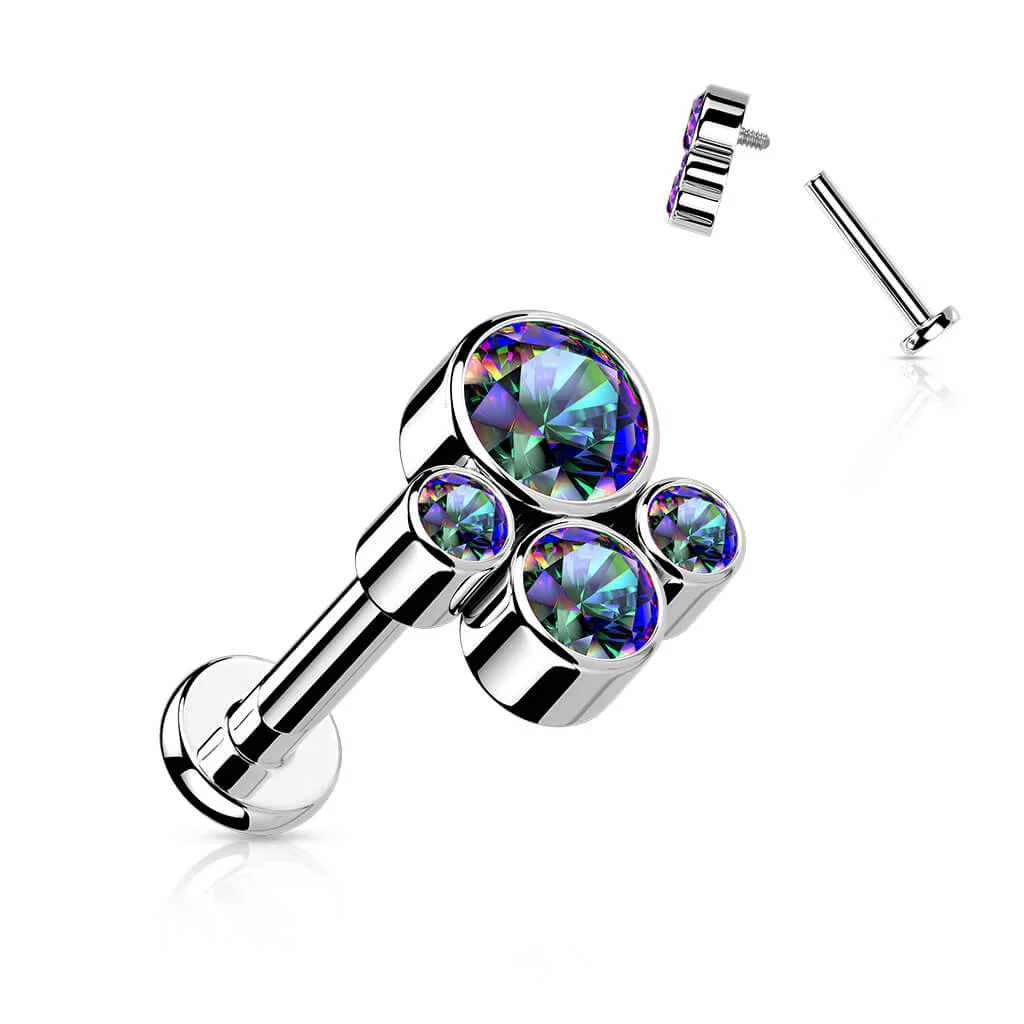 Titanium Labret 4 Zirconia Silver Internally Threaded - Image 9