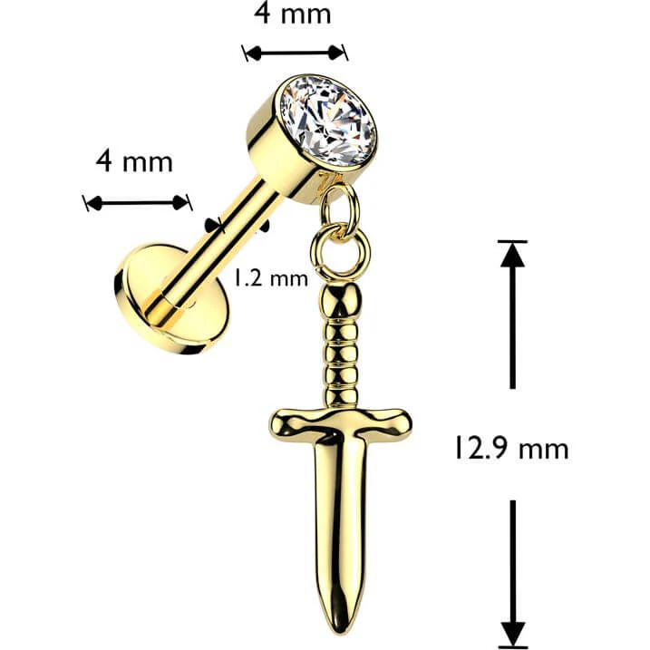 Titanium Labret zirconia sword dangle Internally Threaded - Image 2