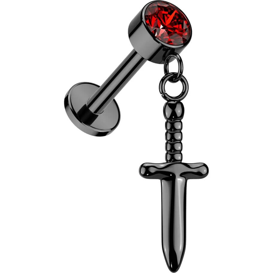 Titanium Labret zirconia sword dangle Internally Threaded - Image 4