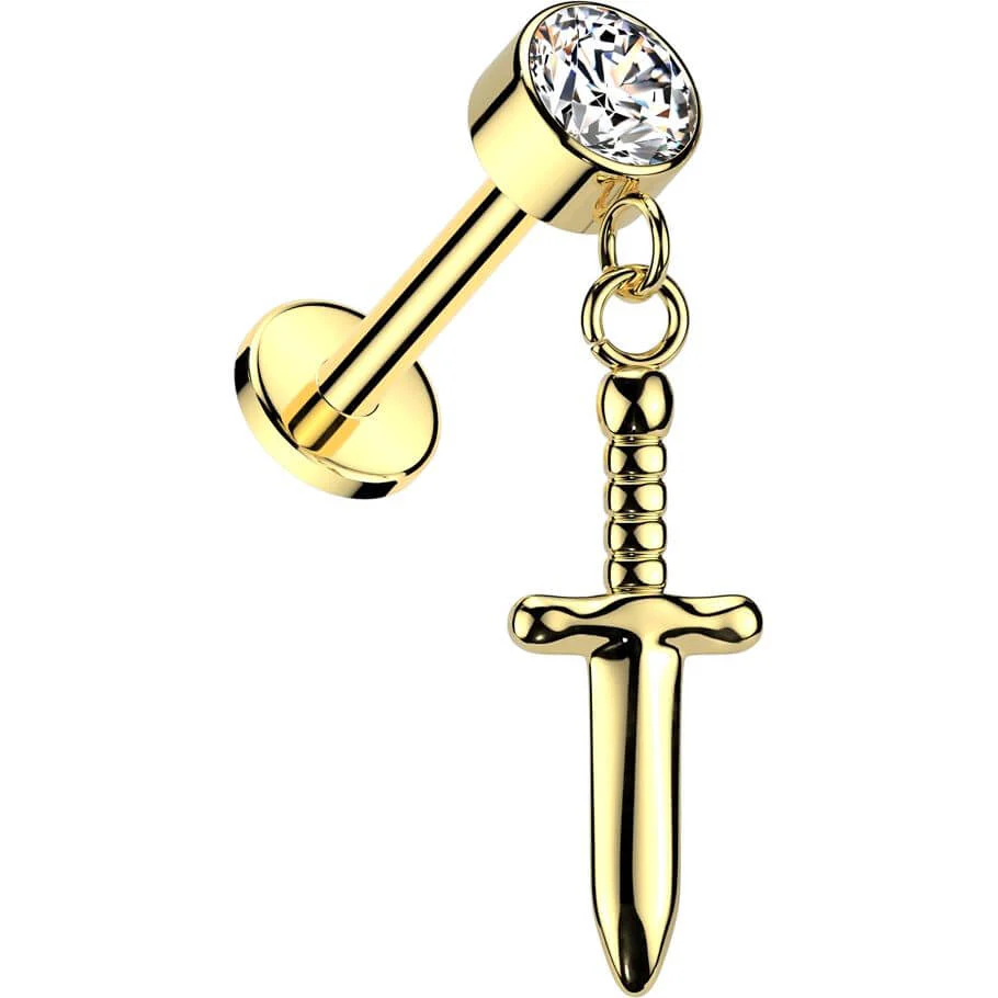 Titanium Labret zirconia sword dangle Internally Threaded - Image 5