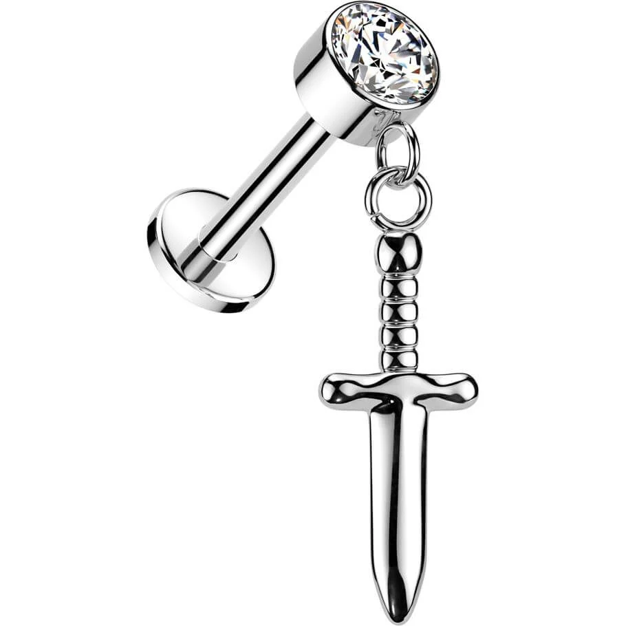 Titanium Labret zirconia sword dangle Internally Threaded - Image 6