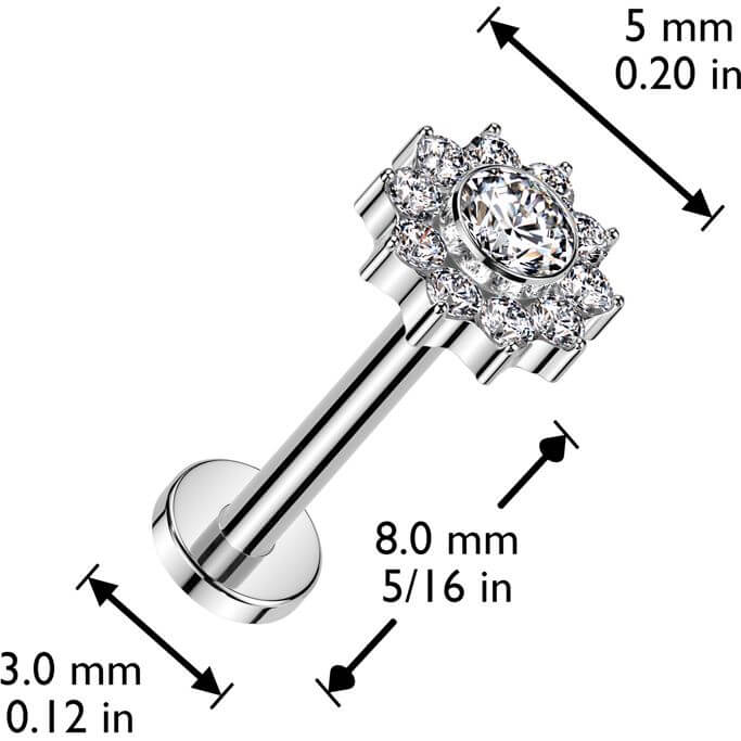 Titanium Labret flower zirconia Internally Threaded - Image 2