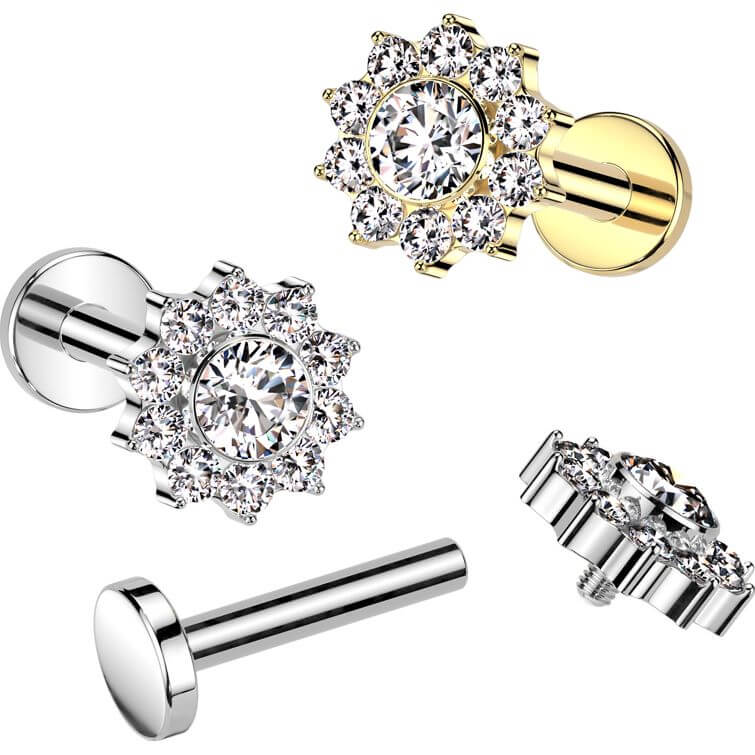 Titanium Labret flower zirconia Internally Threaded - Image 3