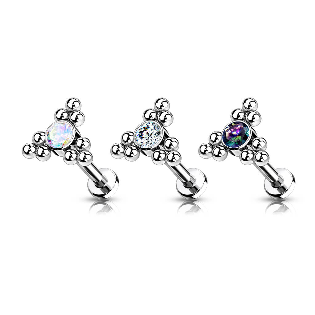 Titanium Labret Triangle Zirconia Flat Silver Internally Threaded - Image 5