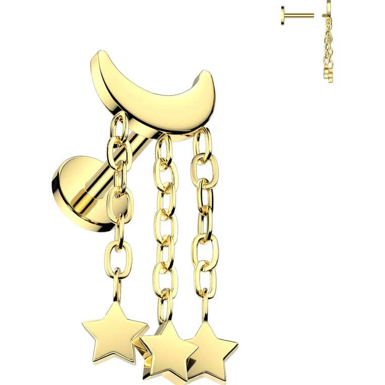 Titanium Labret crescent moon stars dangle Internally Threaded - Image 4