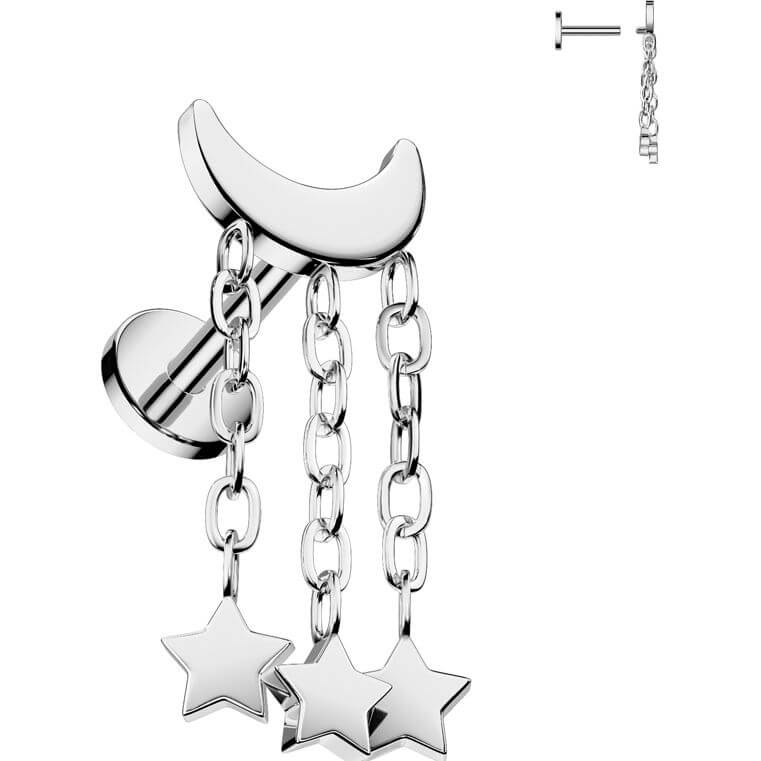 Titanium Labret crescent moon stars dangle Internally Threaded - Image 5