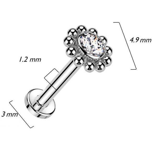 Titanium Labret beaded ball zirconia Internally Threaded - Image 2