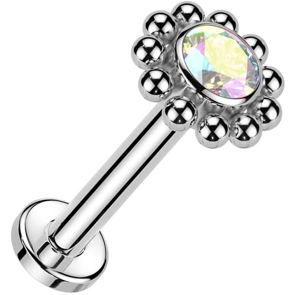 Titanium Labret beaded ball zirconia Internally Threaded - Image 3