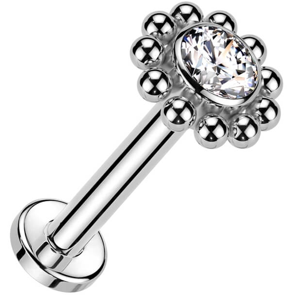Titanium Labret beaded ball zirconia Internally Threaded - Image 4