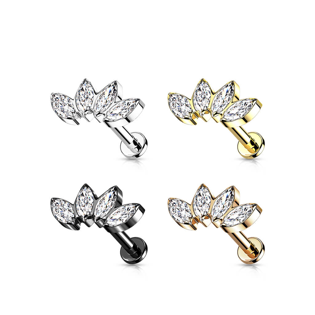 Titanium Labret Marquise Cut 4 Zirconia Internally Threaded - Image 5