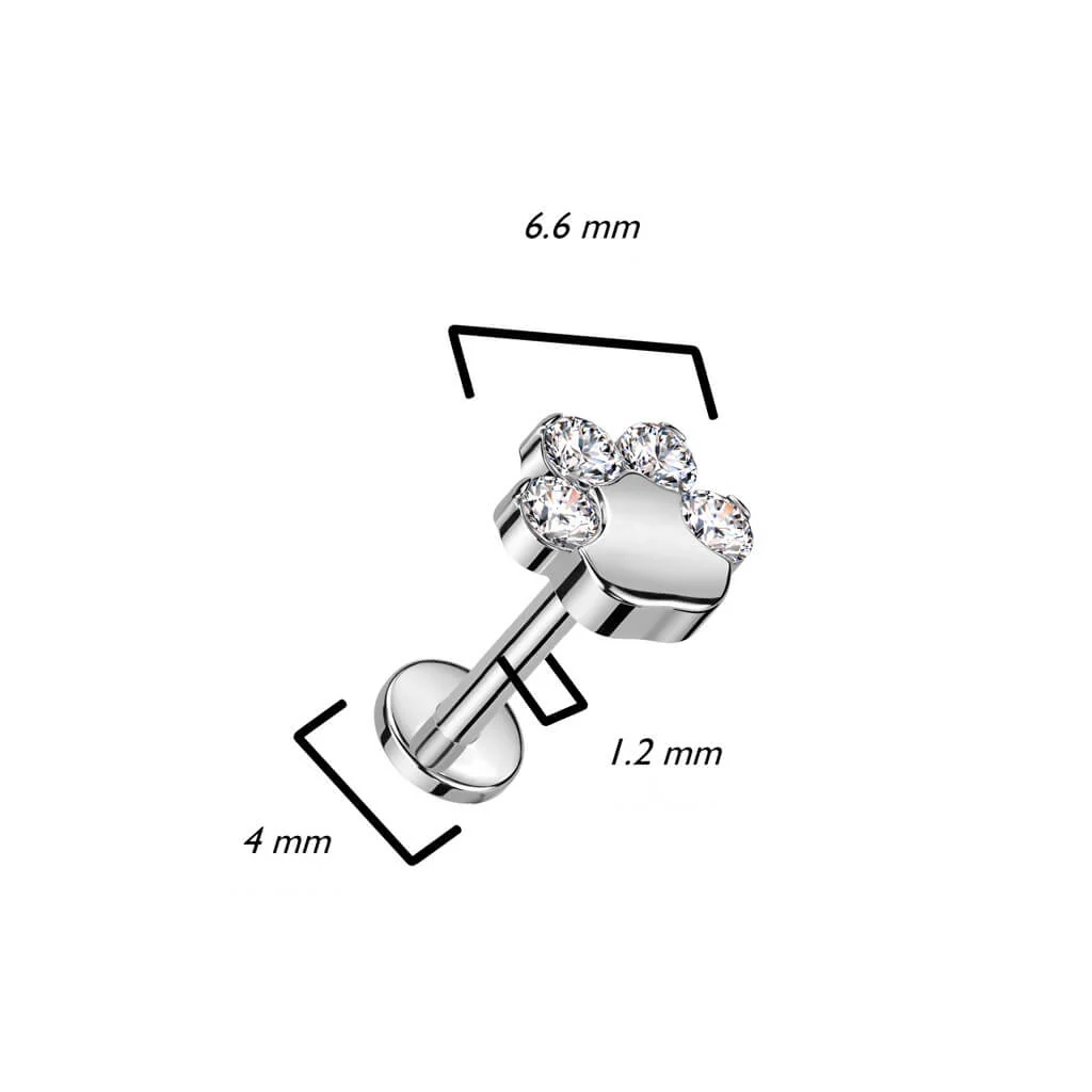 Titanium Labret Paw Zirconia Internally Threaded - Image 3