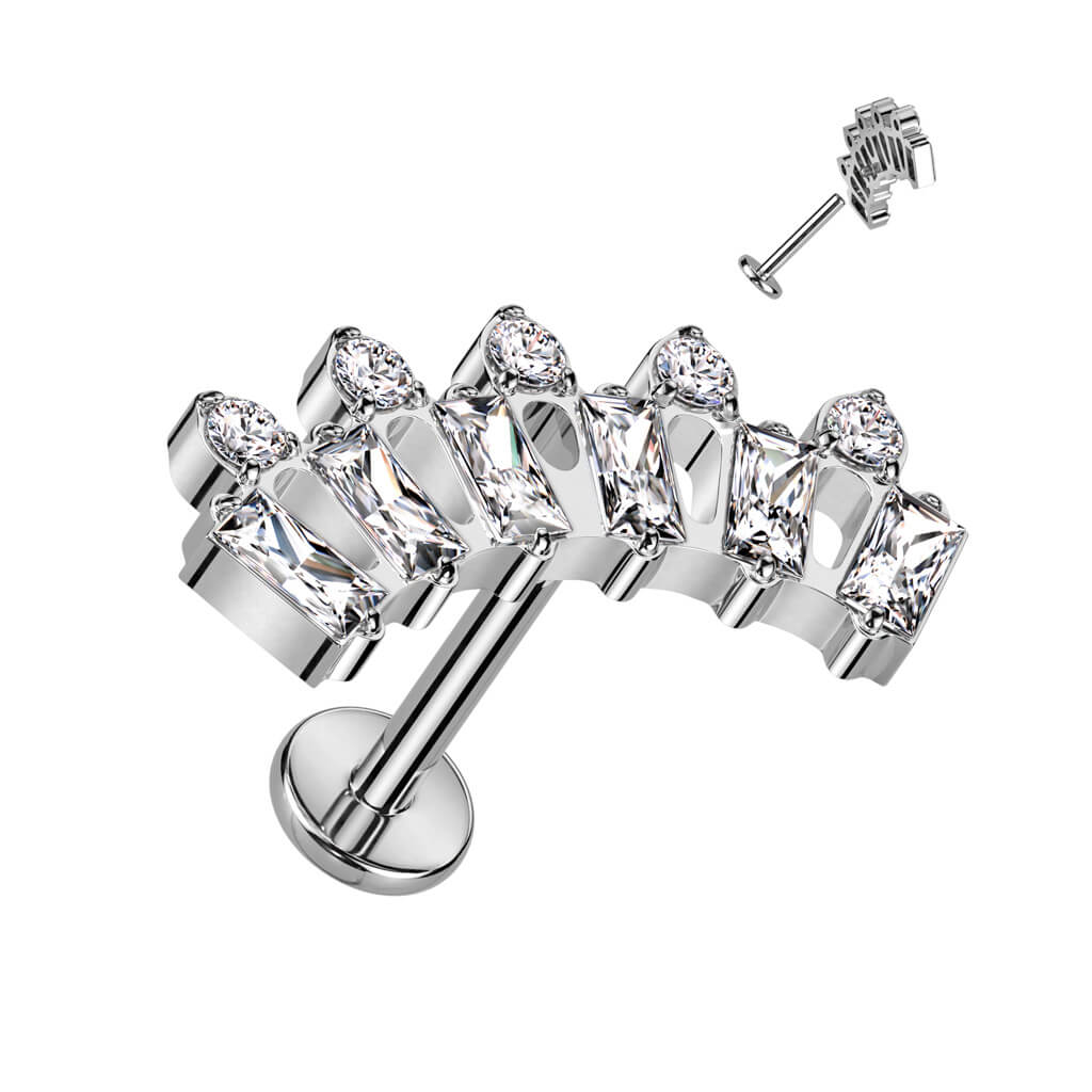 Titanium Labret Baguette Zirconia Internally Threaded - Image 2