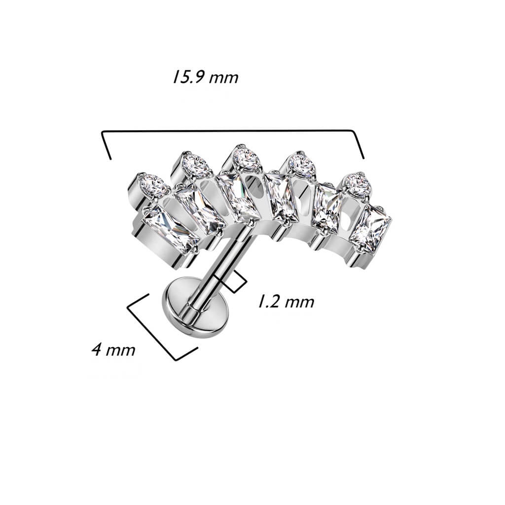 Titanium Labret Baguette Zirconia Internally Threaded - Image 3