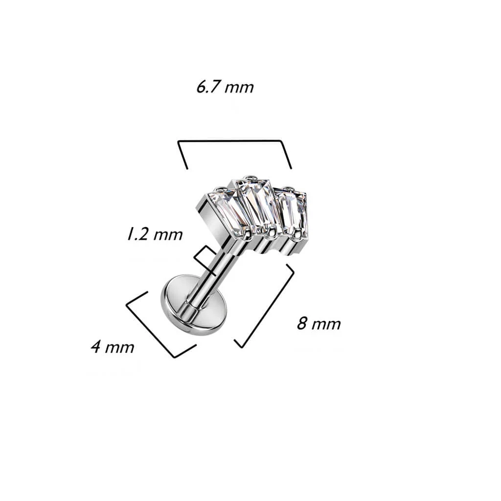 Titanium Labret Baguette Zirconia Opal Internally Threaded - Image 3