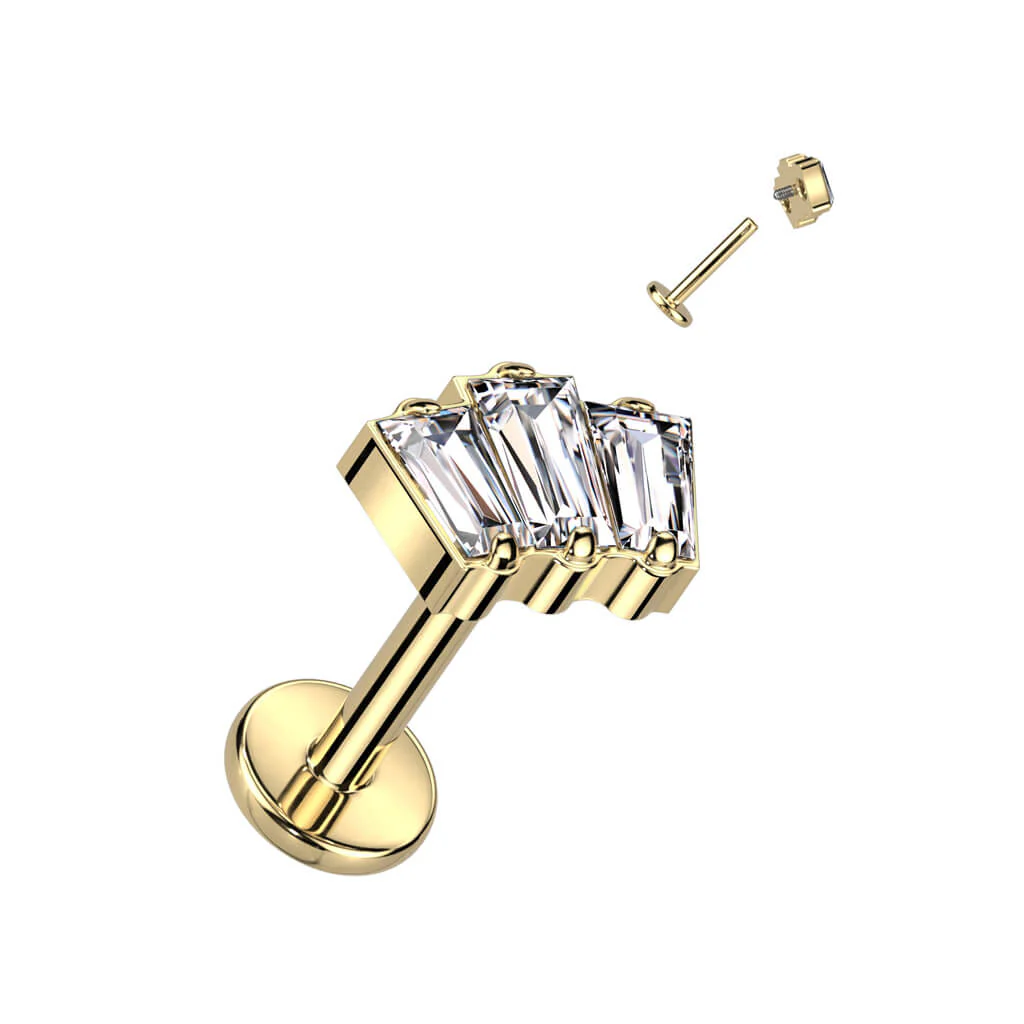 Titanium Labret Baguette Zirconia Opal Internally Threaded - Image 4