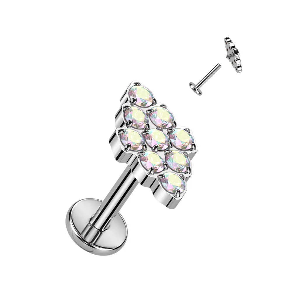 Titanium Labret Diamond shape Zirconia Internally Threaded - Image 2