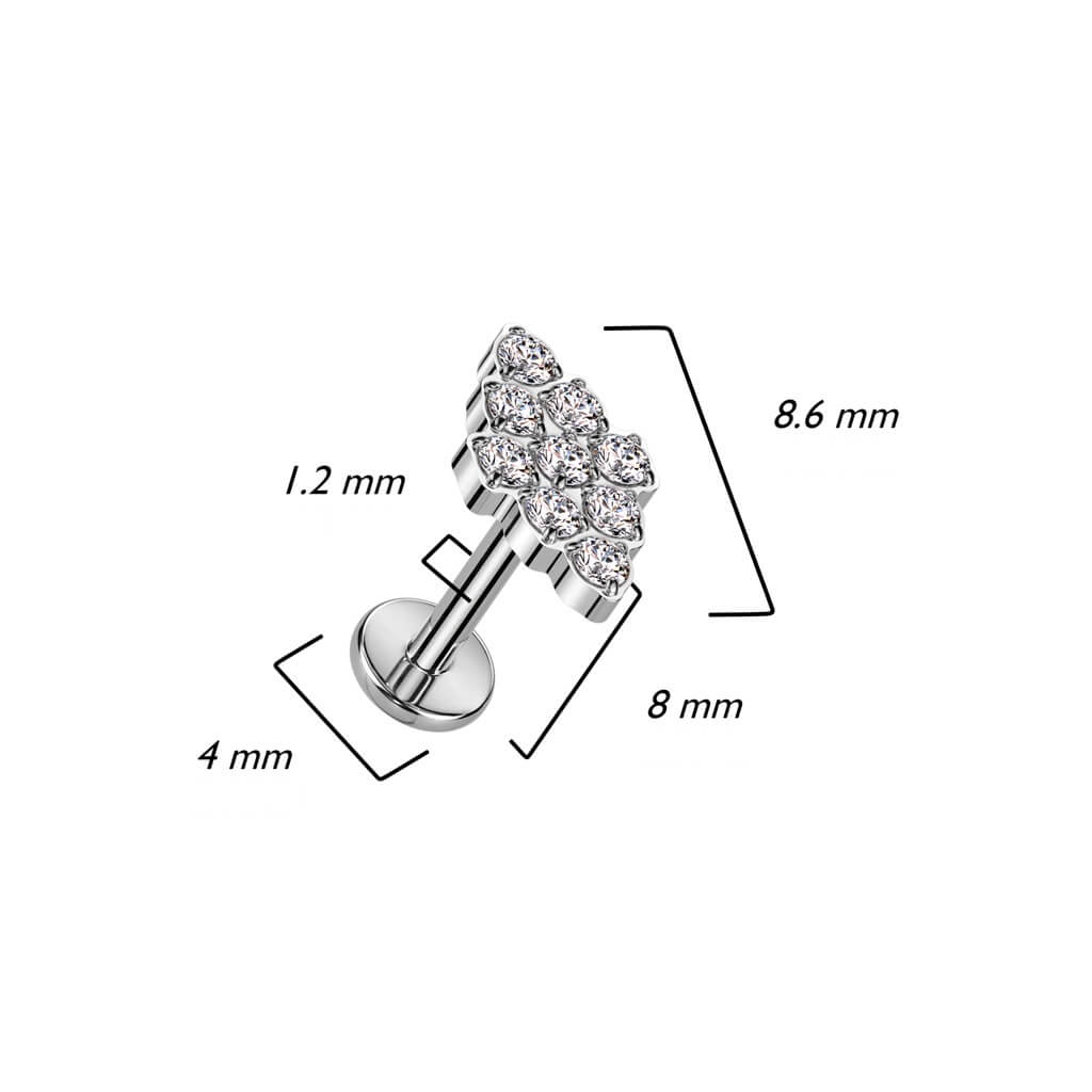 Titanium Labret Diamond shape Zirconia Internally Threaded - Image 3
