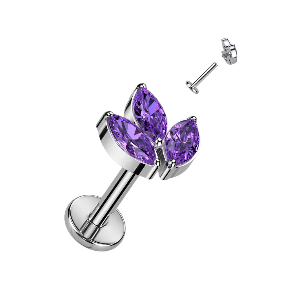Titanium Labret Leaf Zirconia Internally Threaded - Image 3