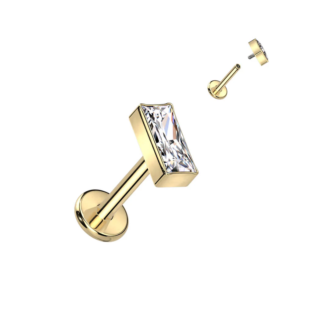 Titanium Labret Rectangle Zirconia Internally Threaded - Image 3